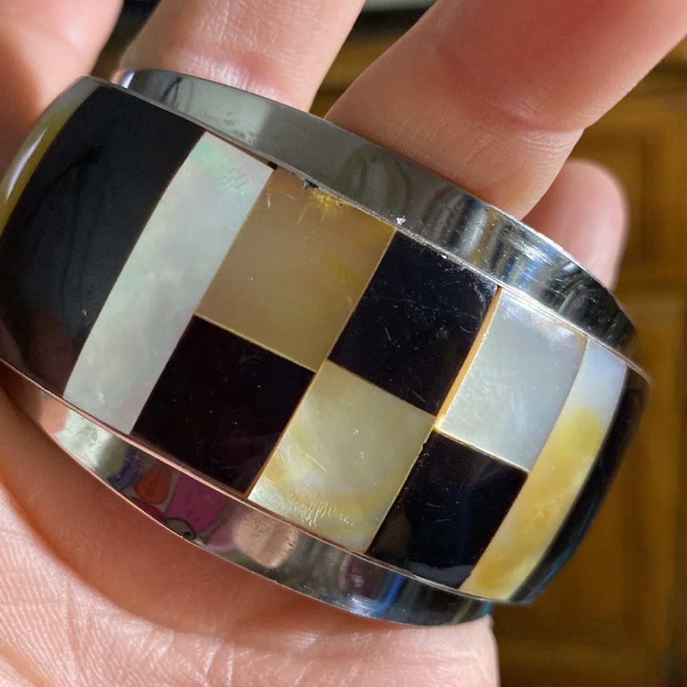 Retro Southwestern Mod Chrome Shell Inlay Cuff... - image 4
